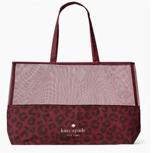 Extra Large Tote Shopping Bag Kate Spade Red Leopard Print Mesh